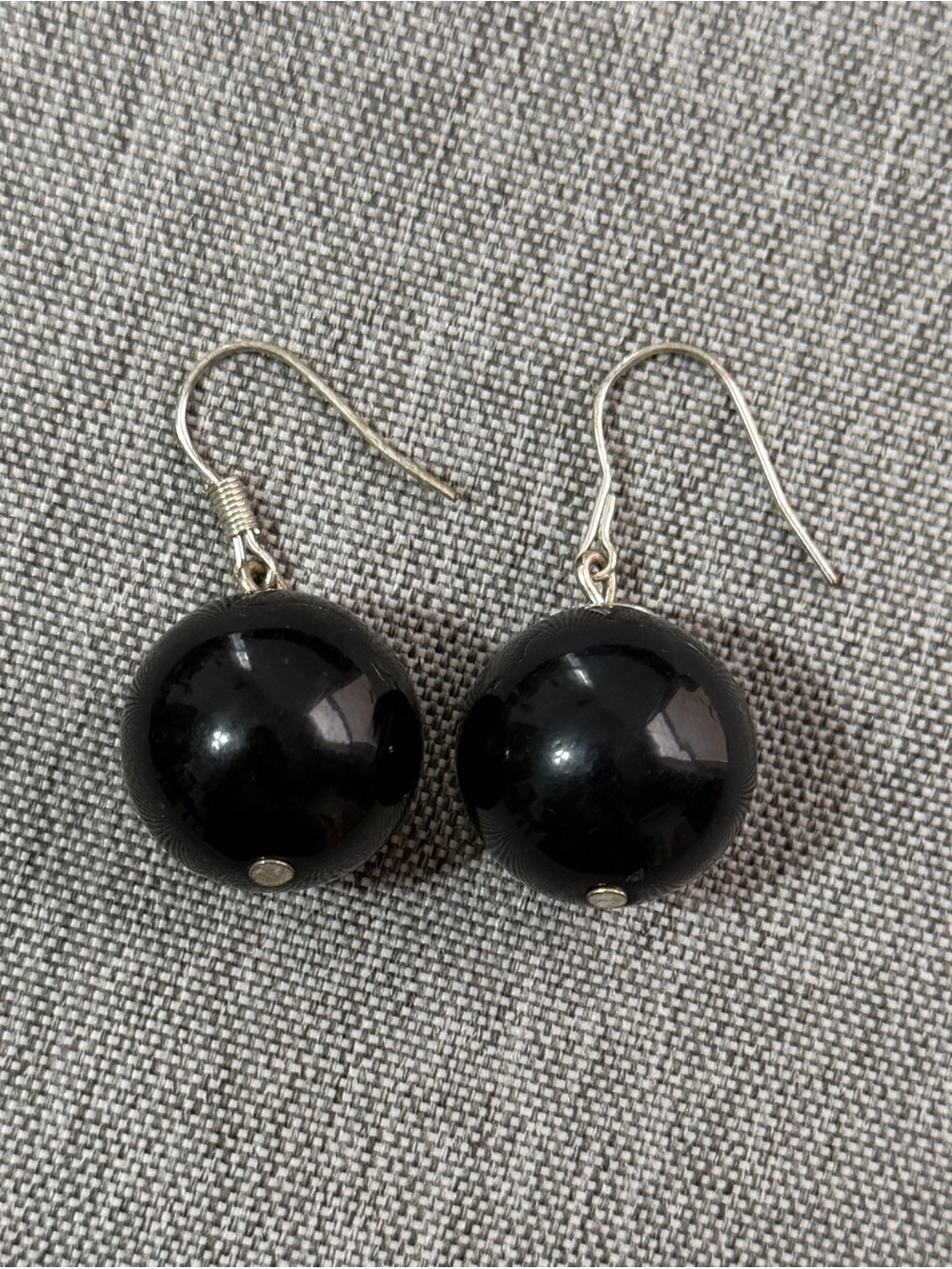 Elegant Black Bead Drop Earrings with Silver Hooks